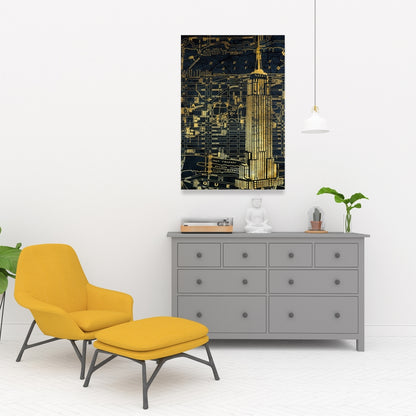 Gold City Blue Print Canvas | Blue Bedroom Wall Decor