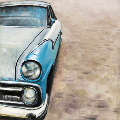 Old Classic Car Canvas | Blue Bedroom Decor | Home Wall Art