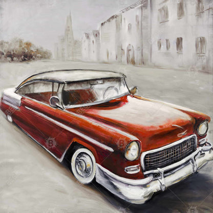 Vintage Classic Car Canvas | Red Wall Art for Home Decor