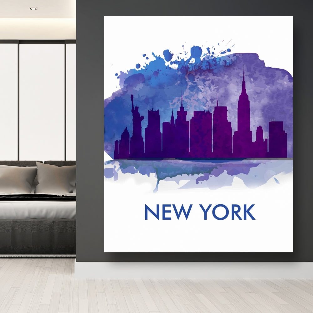 Blue New York City Silhouette Canvas | Retro Home Decor