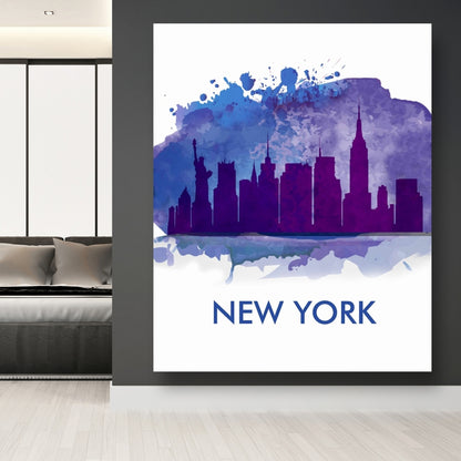Blue New York City Silhouette Canvas | Retro Home Decor