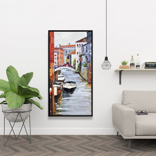 Venetian Landscape Framed Canvas - Boat Cities Home Decor
