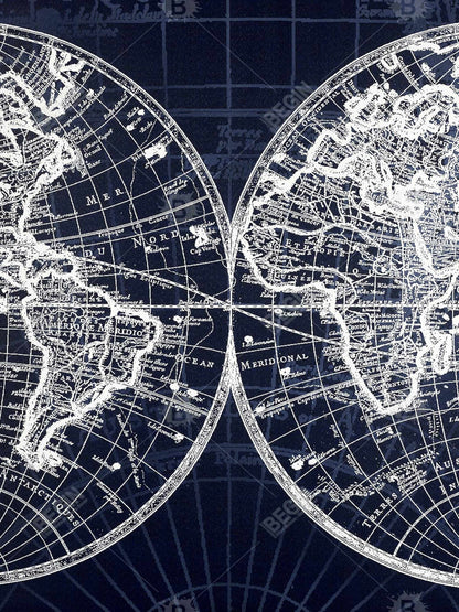 Toile encadrée représentant une carte du monde | Décoration de chambre bleue