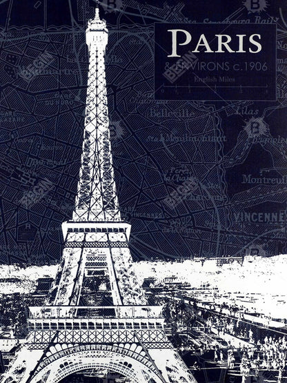 Toile encadrée Plan de Paris et Tour Eiffel - Décoration d'intérieur