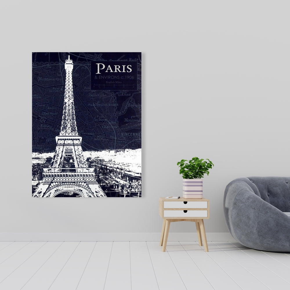 Paris Blueprint & Eiffel Tower Canvas - Blue Bedroom Decor