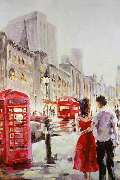 Toile encadrée rouge « Couple marchant » | Décoration d'intérieur contemporaine