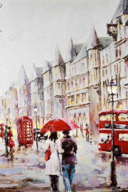 European Street Rainy Day Red Canvas - Home Decor Bedroom