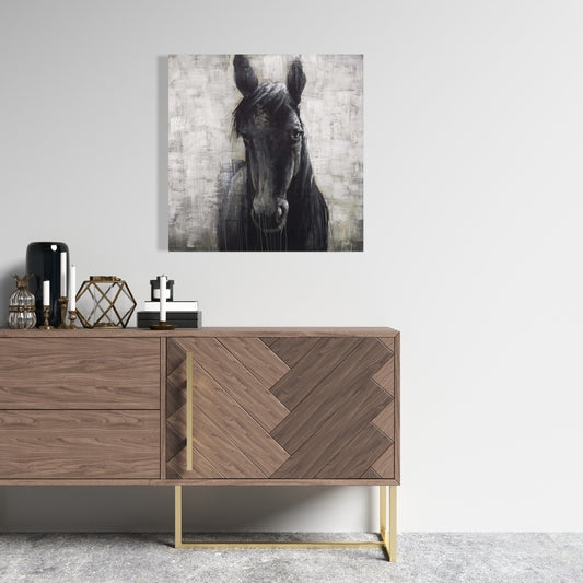 Black Horse Rustic Canvas - Gray Bedroom Wall Art Decor