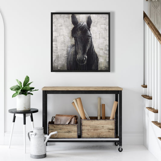 Black Horse Farm Animals Framed Canvas - Home Decor Bedroom