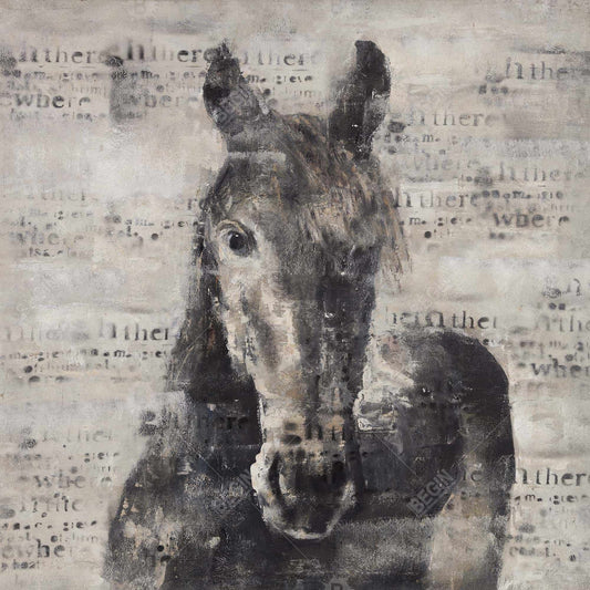 Abstract Horse with Typography | Gray Animals Metal Print Decor
