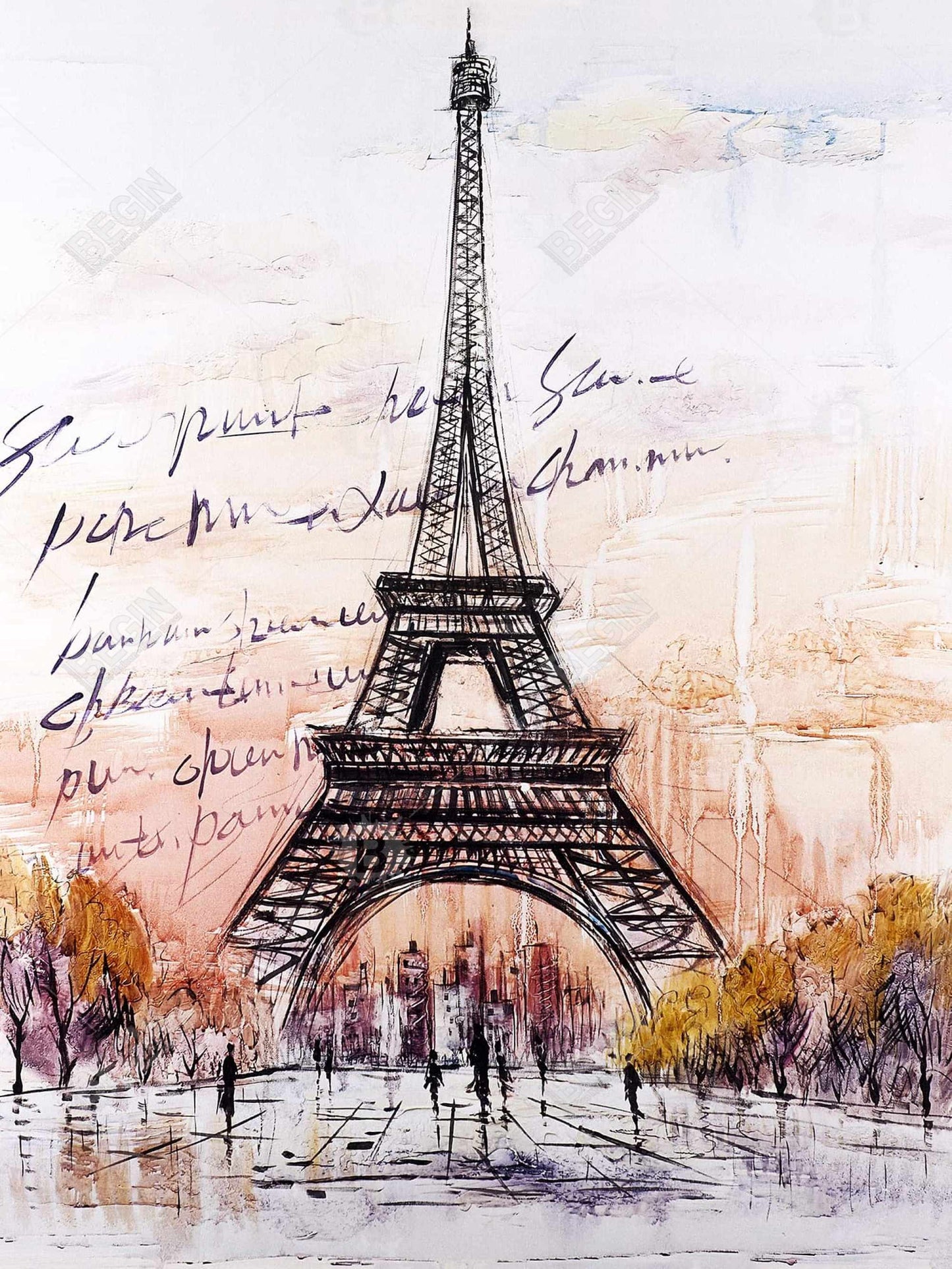 Eiffel Tower Sketch Gray Canvas | Bedroom Decor | Trees