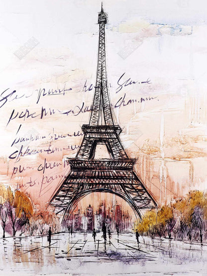 Eiffel Tower Sketch Gray Canvas | Bedroom Decor | Trees