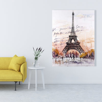 Eiffel Tower Sketch Gray Canvas | Bedroom Decor | Trees