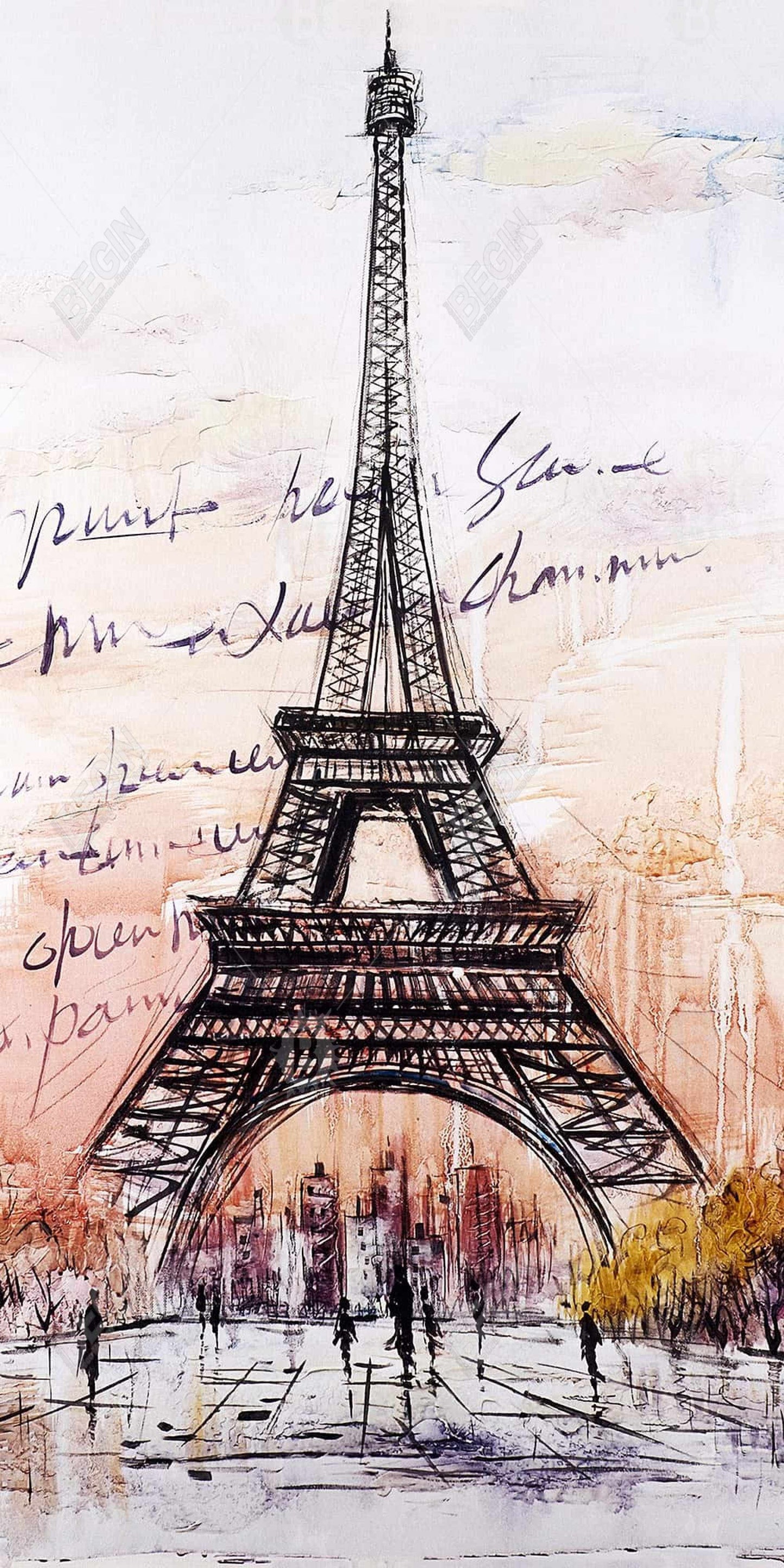Croquis de la Tour Eiffel sur toile | Décoration de chambre romantique grise