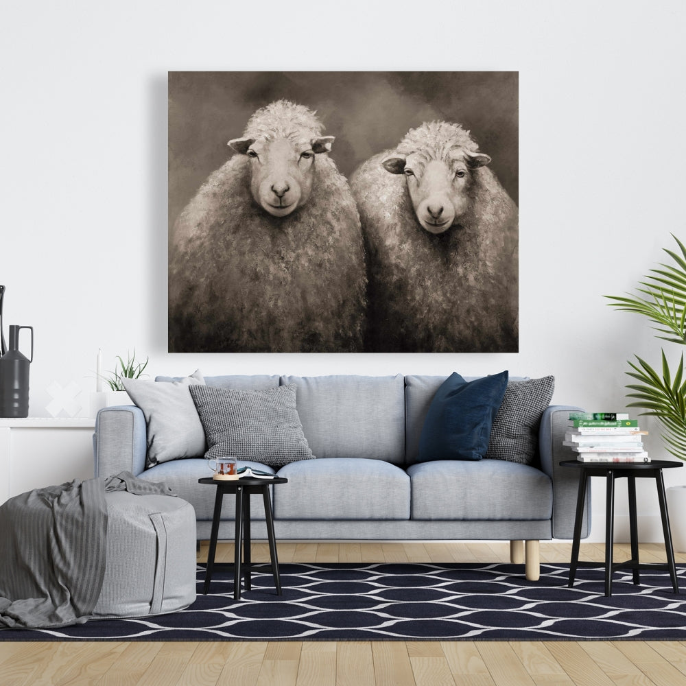 Sheep Sepia Canvas - Farm Animal Art for Home Decor
