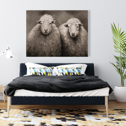 Sheep Sepia Canvas - Farm Animal Art for Home Decor