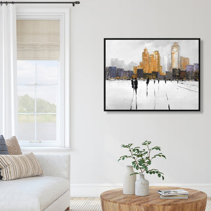 Toile Silhouettes en marche | Décoration de chambre urbaine - Cadre gris