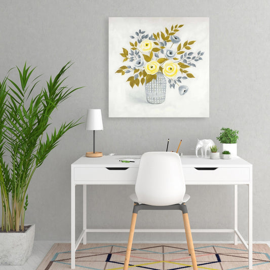 Flowers in a Vase | Botanical Gray Canvas for Home Decor