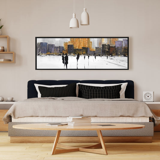 Toile Silhouettes en marche | Décoration de chambre urbaine - Cadre gris