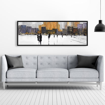 Toile Silhouettes en marche | Décoration de chambre urbaine - Cadre gris