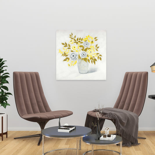Blue and Yellow Floral Canvas | Botanical Home Decor Wall Art