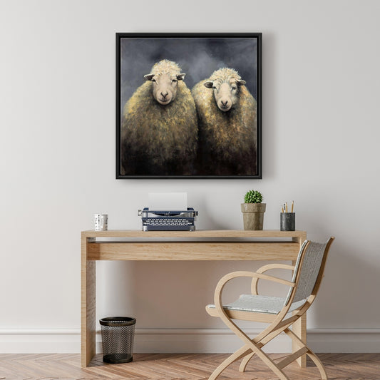 Toile rustique grise avec animaux de la ferme – Décoration d'intérieur en laine de mouton
