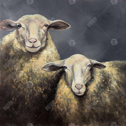 Rustic Farm Animals Bedroom Canvas - Two Sheep Home Decor