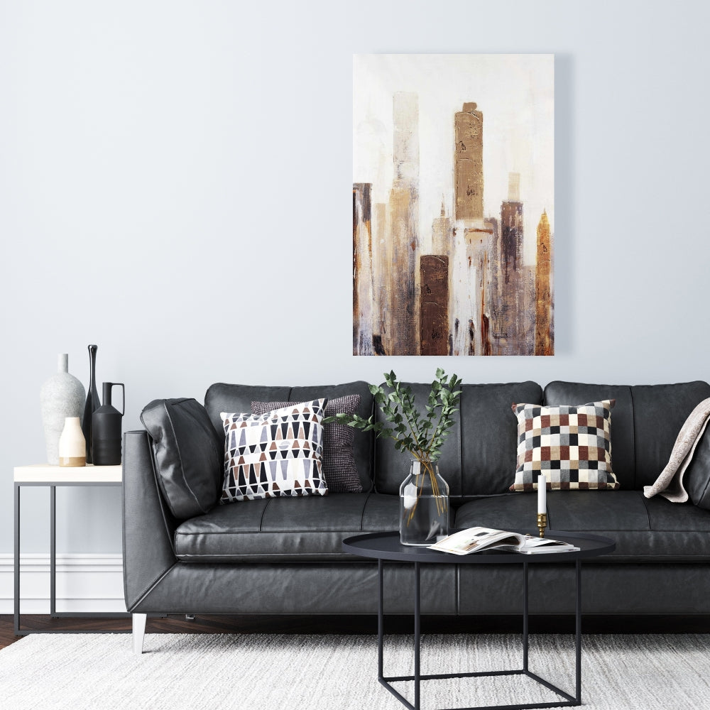 White Bedroom Industrial Canvas | Abstract Earthy Tones City