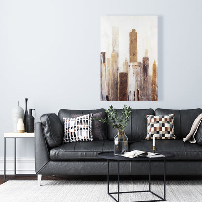 White Bedroom Industrial Canvas | Abstract Earthy Tones City