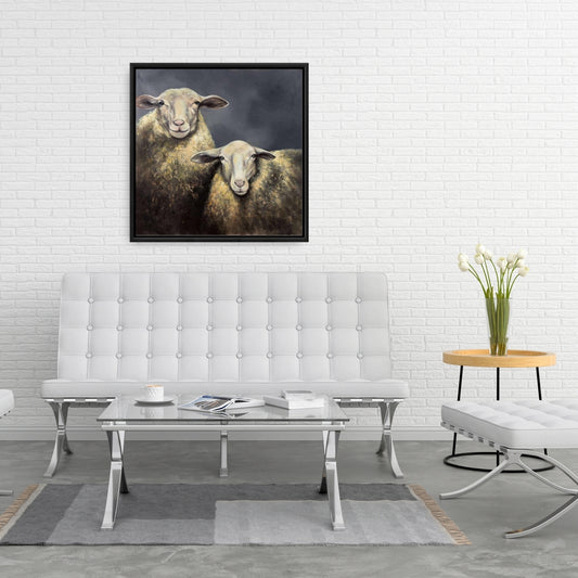 Toile rustique « Deux moutons » | Décoration de chambre | Décoration murale encadrée