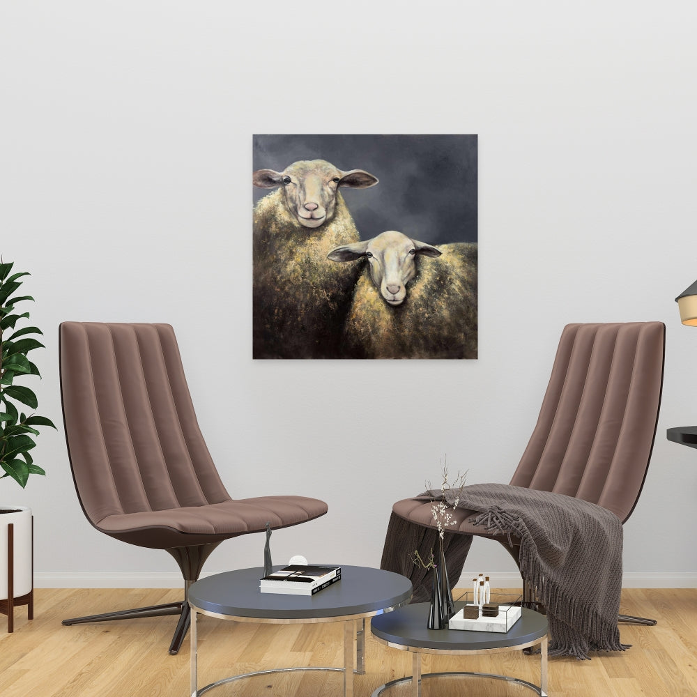 Rustic Farm Animals Bedroom Canvas - Two Sheep Home Decor