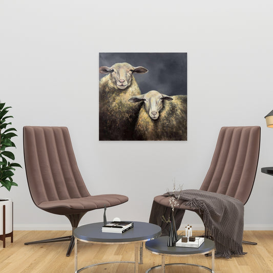Rustic Farm Animals Bedroom Canvas - Two Sheep Home Decor