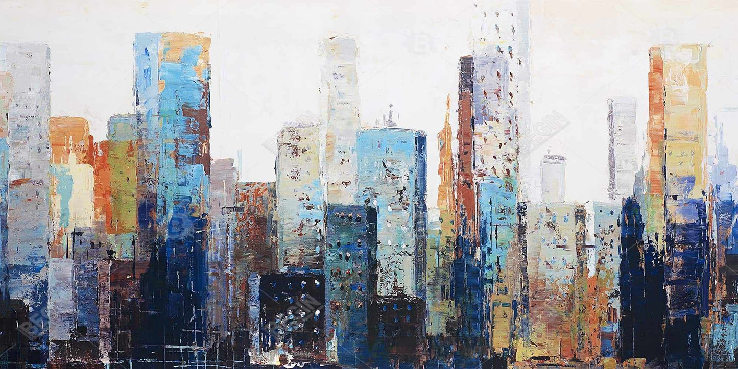 Texturized Abstract City Canvas - Urban Bedroom Wall Decor