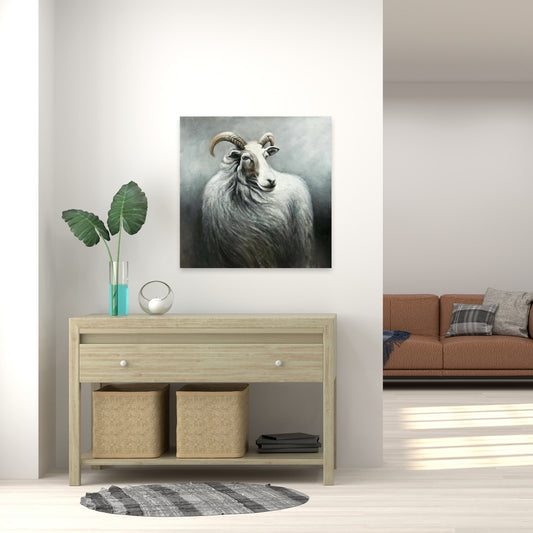 Cashmere Goat Canvas | Farm Animals White Decor for Home