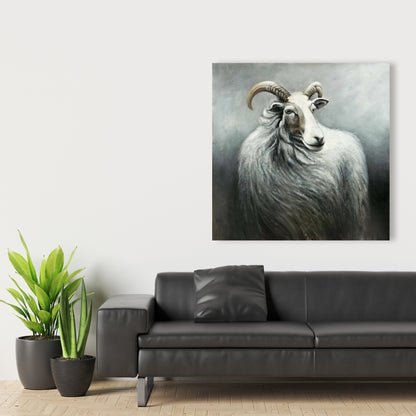 Cashmere Goat Canvas | Farm Animals White Decor for Home