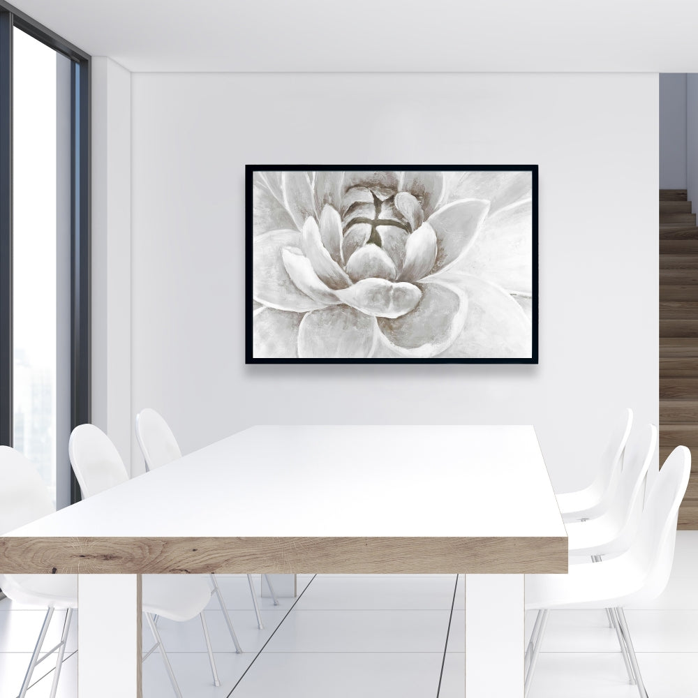 Toile encadrée délicate avec chrysanthème blanc | Décoration d'intérieur moderne