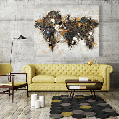 Abstract World Map Canvas | Modern Cities Bedroom Decor