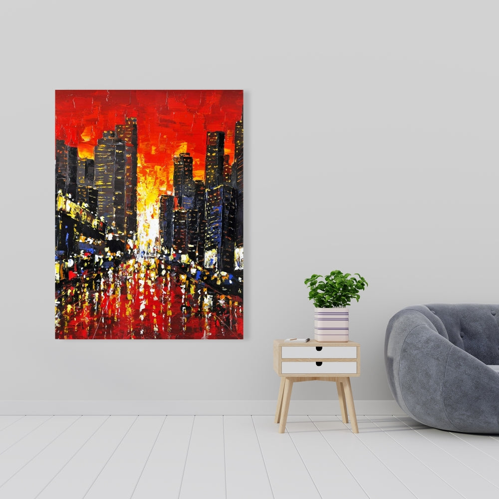 Abstract Sunset on the City Canvas - Contemporary Cities Decor