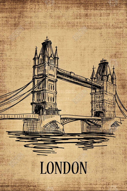 Illustration sur toile du Tower Bridge | Décoration d'intérieur typographique et symbolique