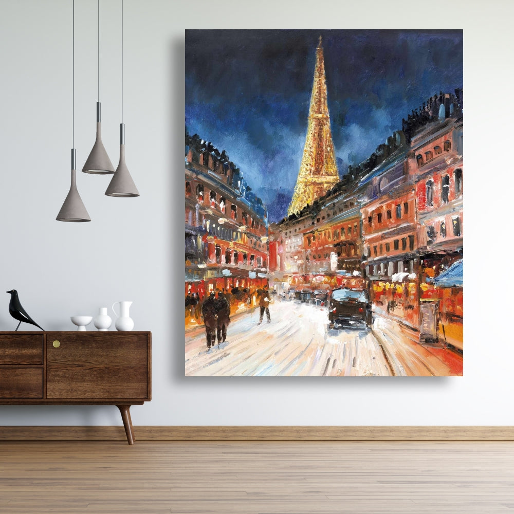 Illuminated Paris Canvas - Building Bedroom Street Decor