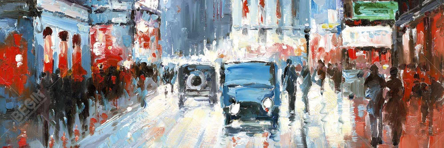 Abstract Red & Blue City Canvas | Bedroom Wall Art Decor