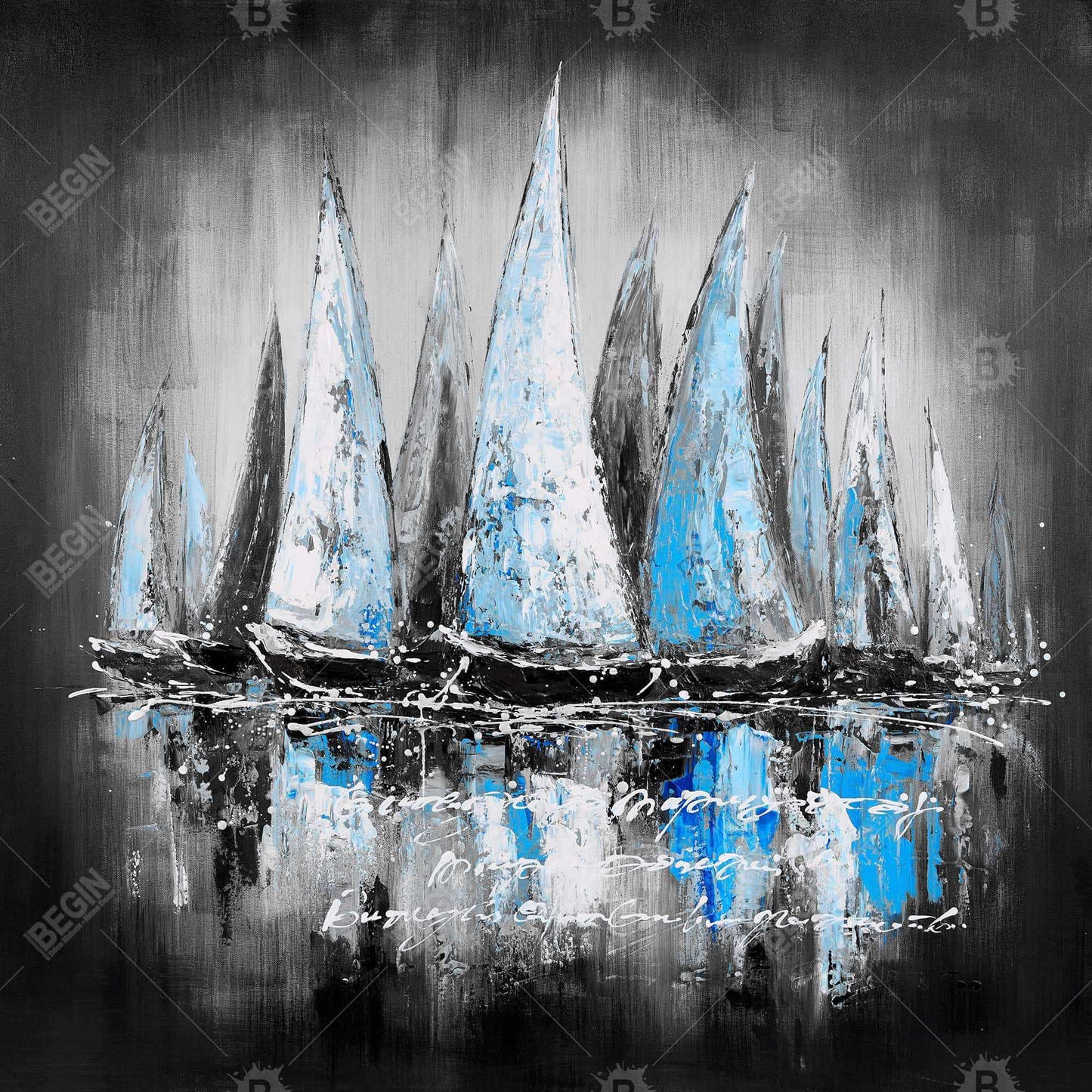 Blue Sailboats Canvas | Framed Abstract Boat Art Decor