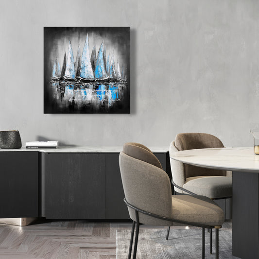 Blue Sailboats Industrial Abstract Canvas - Home Decor Art