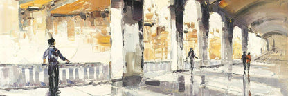 Blue Street Scenery Canvas - People in a Spacious Hall Decor