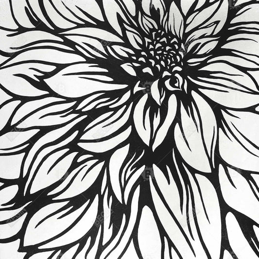 Dahlia Flower Outline Style Metal Print | Black Floral Decor