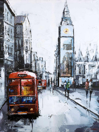 Abstract London & Red Bus Canvas | Cities Contemporary Decor