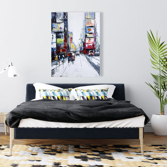 Time Square Canvas - Blue Bedroom Decor, Building Art