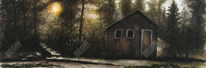 Cabane en forêt | Toile encadrée rustique pour décoration de caverne d'homme