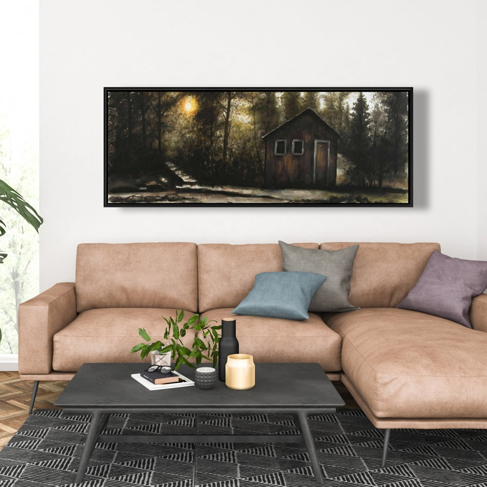 Cabane en forêt | Toile encadrée rustique pour décoration de caverne d'homme
