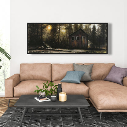 Cabane en forêt | Toile encadrée rustique pour décoration de caverne d'homme